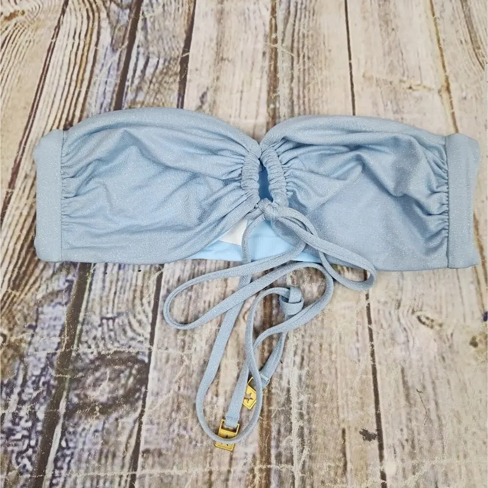 L*Space Shimmer Dawn Bikini Top in Sky Blue Convertible Size Small NWT